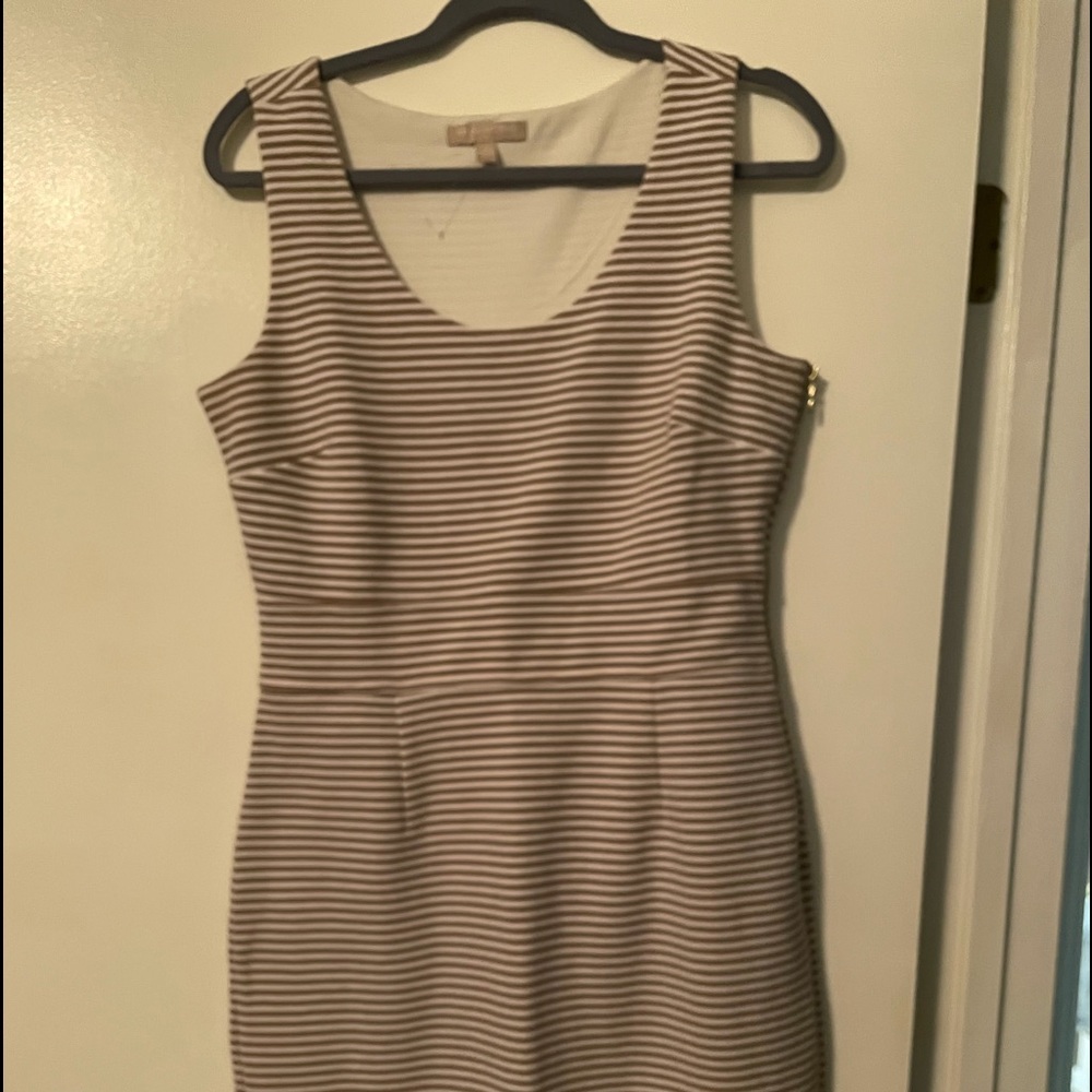 Sleeveless Cream/Tan Seersucker Style Dress